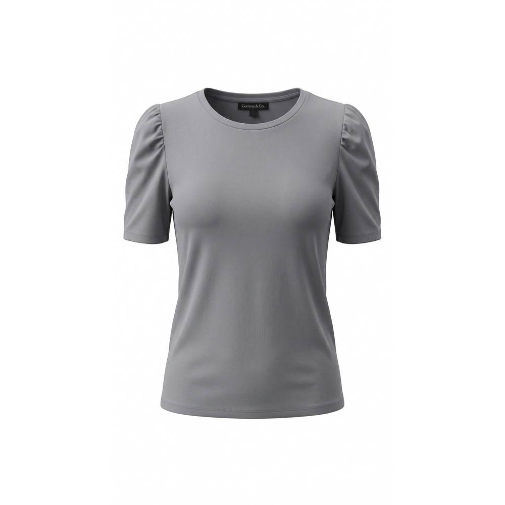 Derek Heart Plus Grey Puff Short Sleeve Scoop Neck Cotton Blend Tee Top 1X